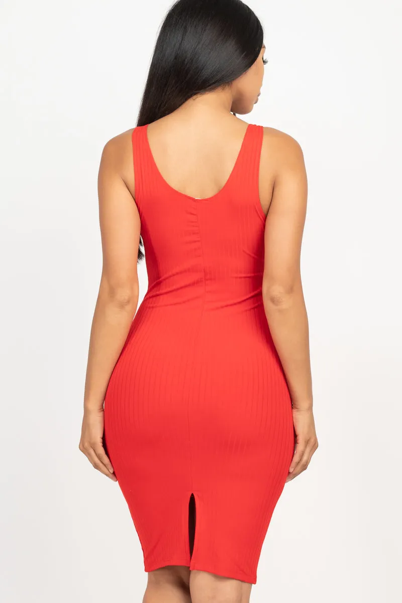 Ribbed Back Slit Bodycon Dress (CAPELLA)