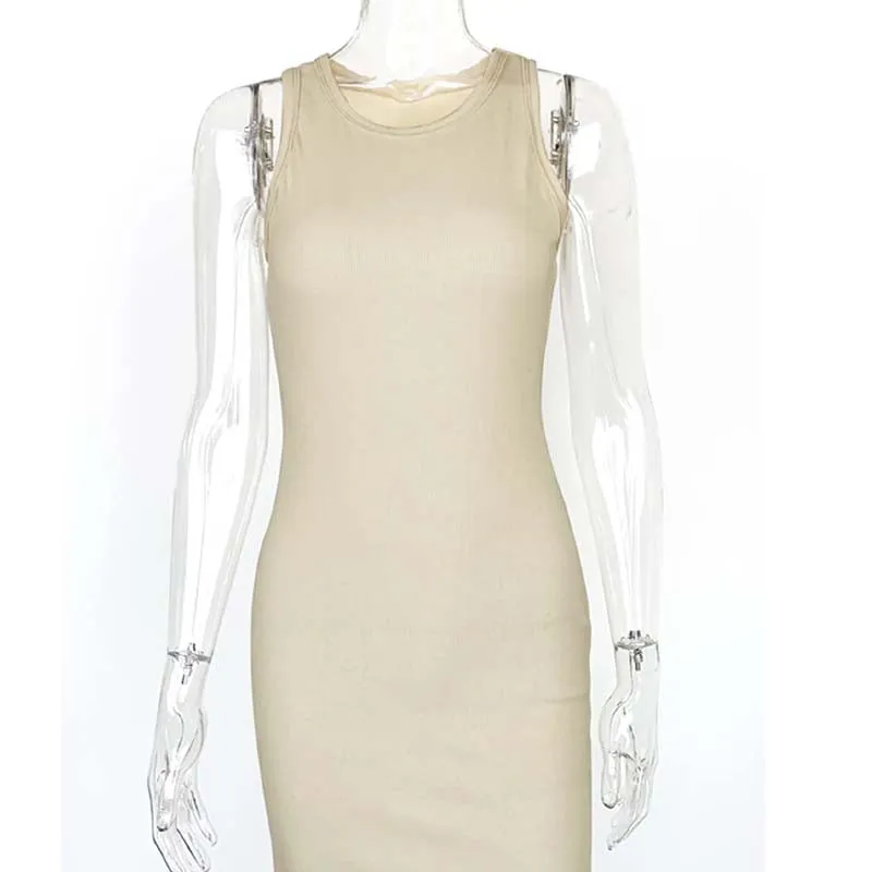 Ribbed Bodycon Dress with Round Neck