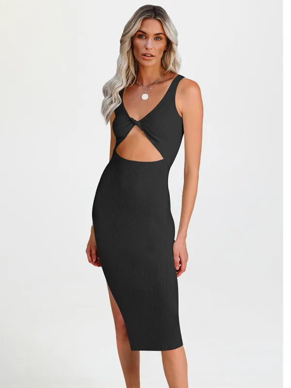 Ribbed Reversible Sleeveless Bodycon Midi Dress