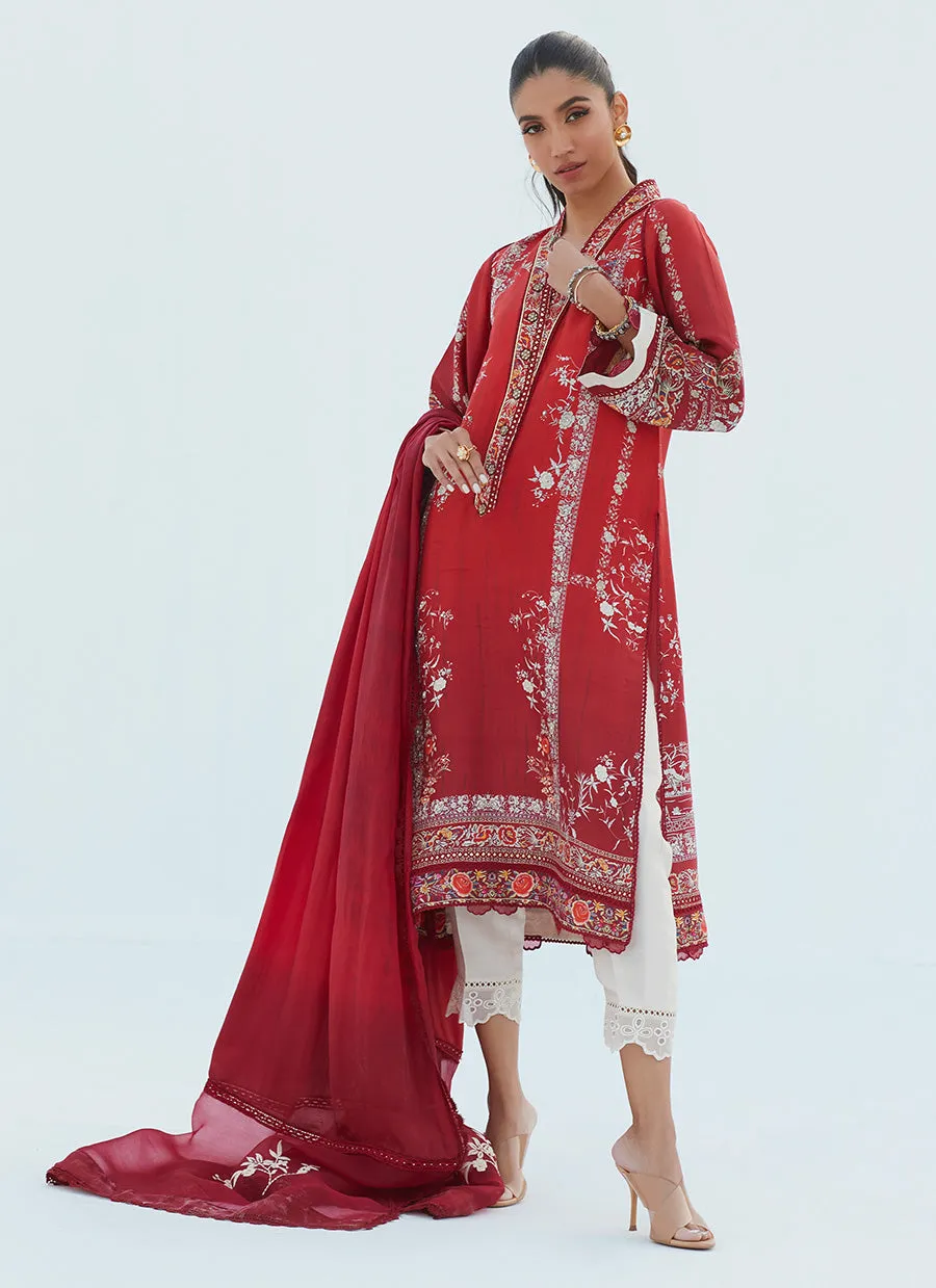 Rie Crimson Shirt And Dupatta