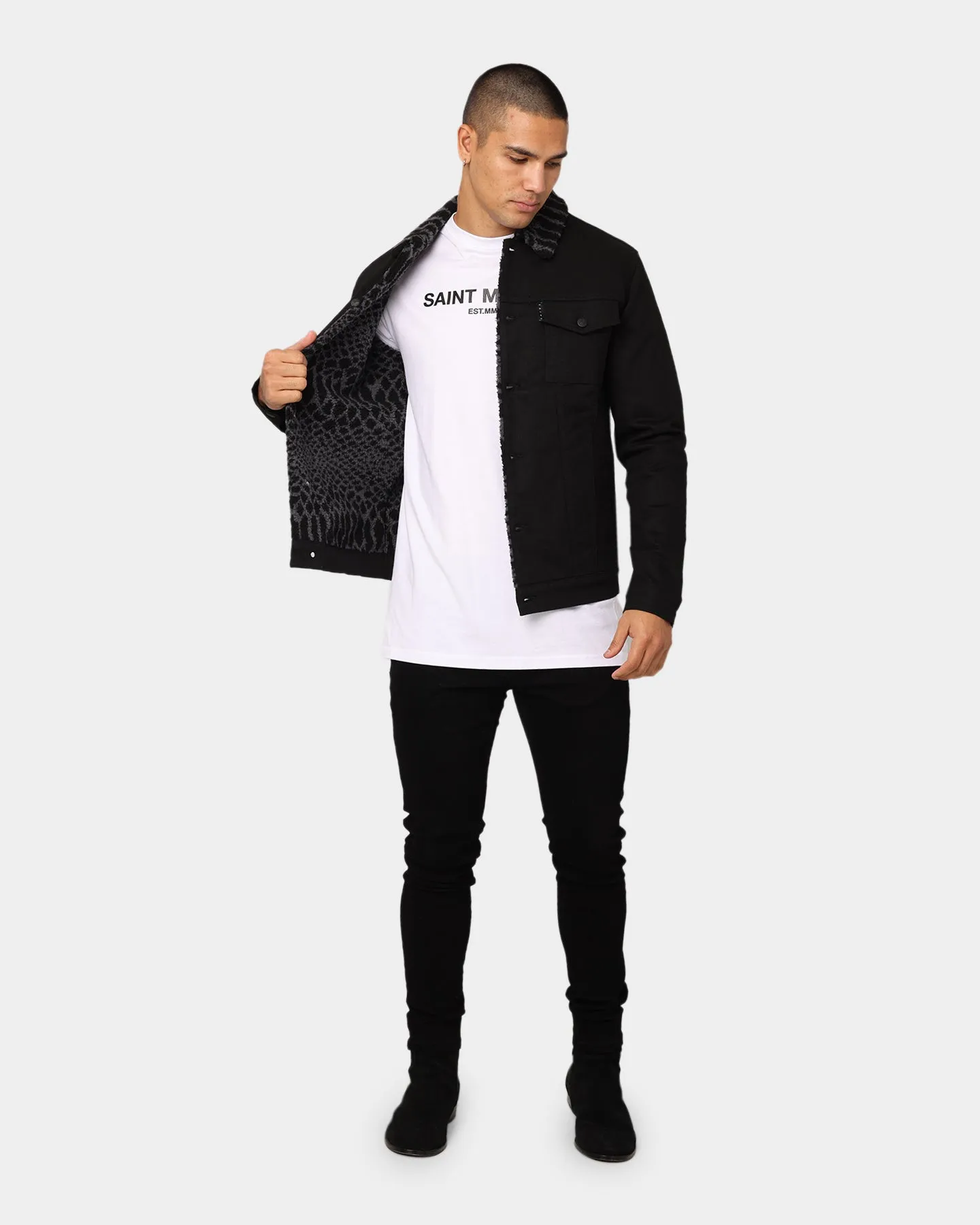 Saint Morta Reptile Sherpa Denim Jacket Black/Grey