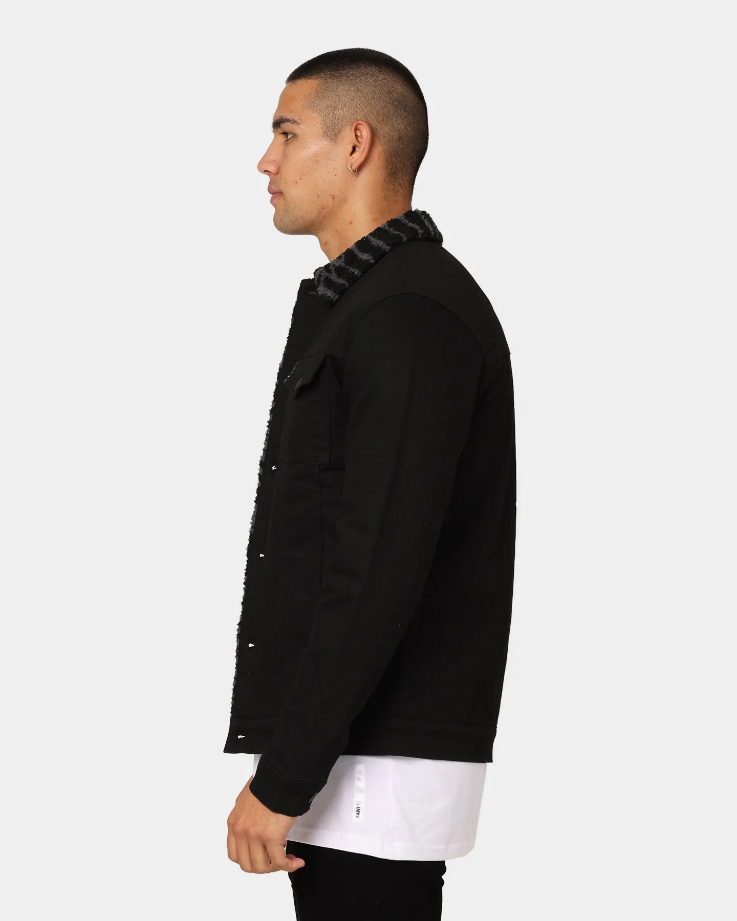 Saint Morta Reptile Sherpa Denim Jacket Black/Grey