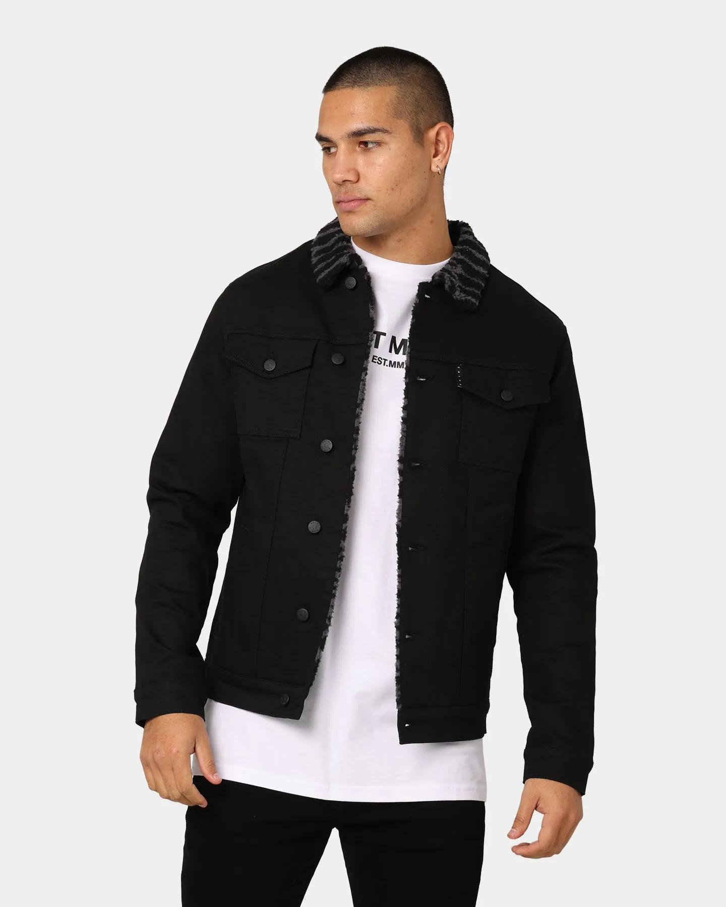 Saint Morta Reptile Sherpa Denim Jacket Black/Grey