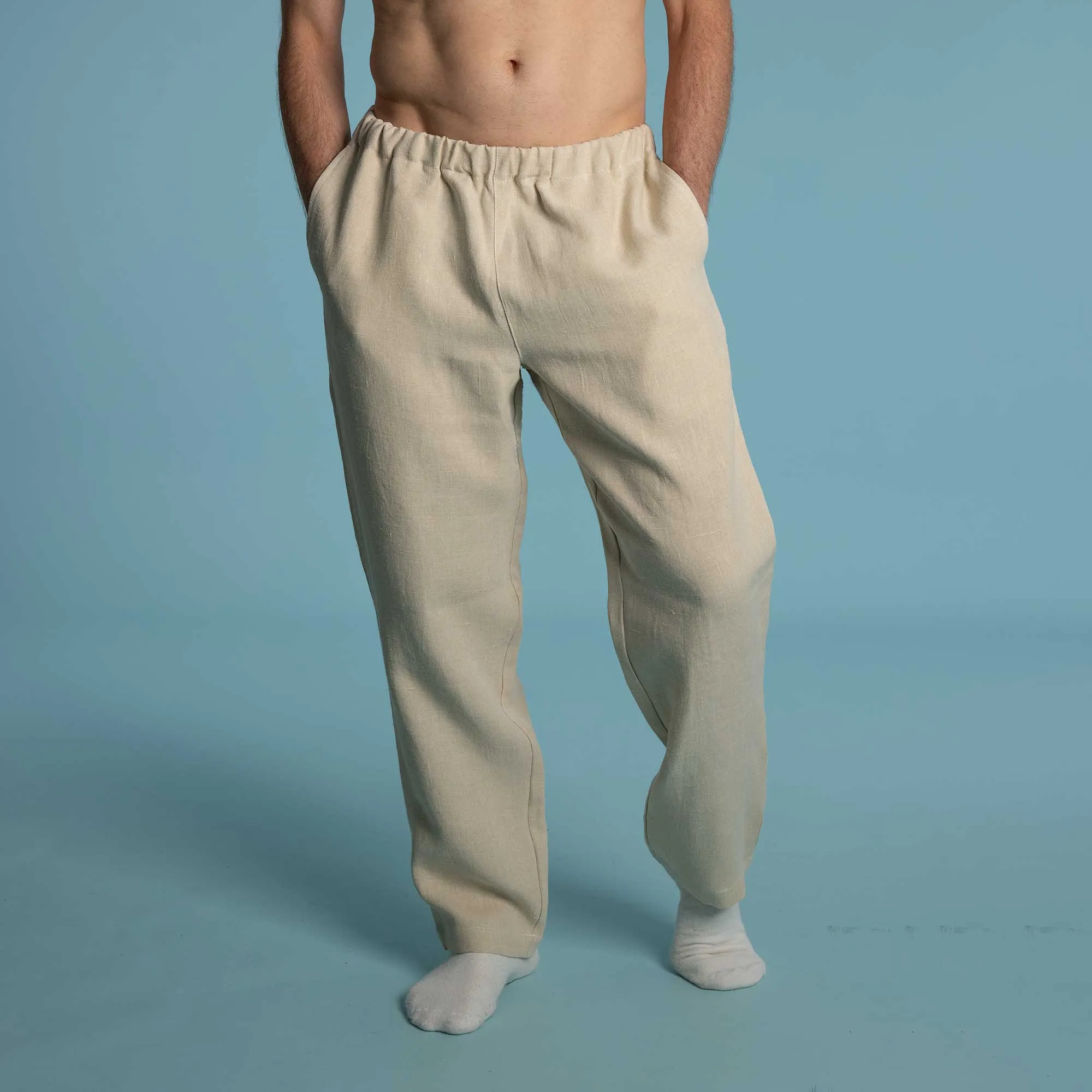 SAN DIEGO 100% Organic Linen Relax Lounge Pants (Covered Organic Elastic Waistband, OC Thread) (100% Biodegradable)