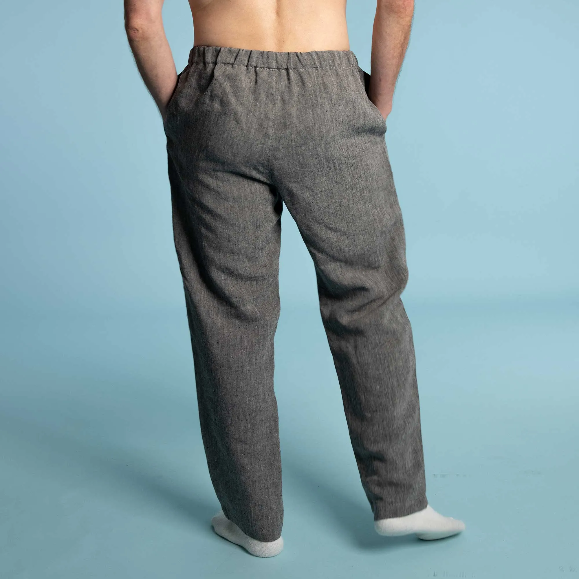 SAN DIEGO 100% Organic Linen Relax Lounge Pants (Covered Organic Elastic Waistband, OC Thread) (100% Biodegradable)