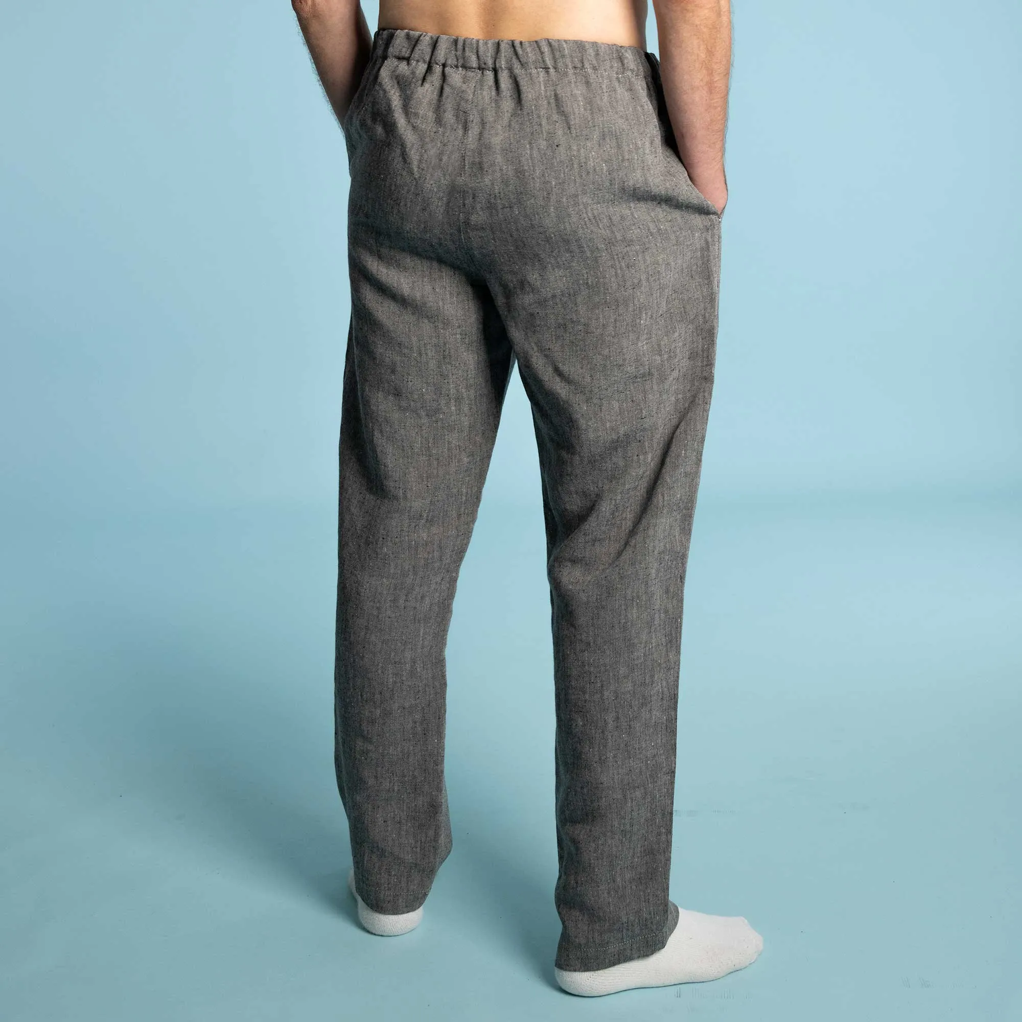 SAN DIEGO 100% Organic Linen Relax Lounge Pants (Covered Organic Elastic Waistband, OC Thread) (100% Biodegradable)