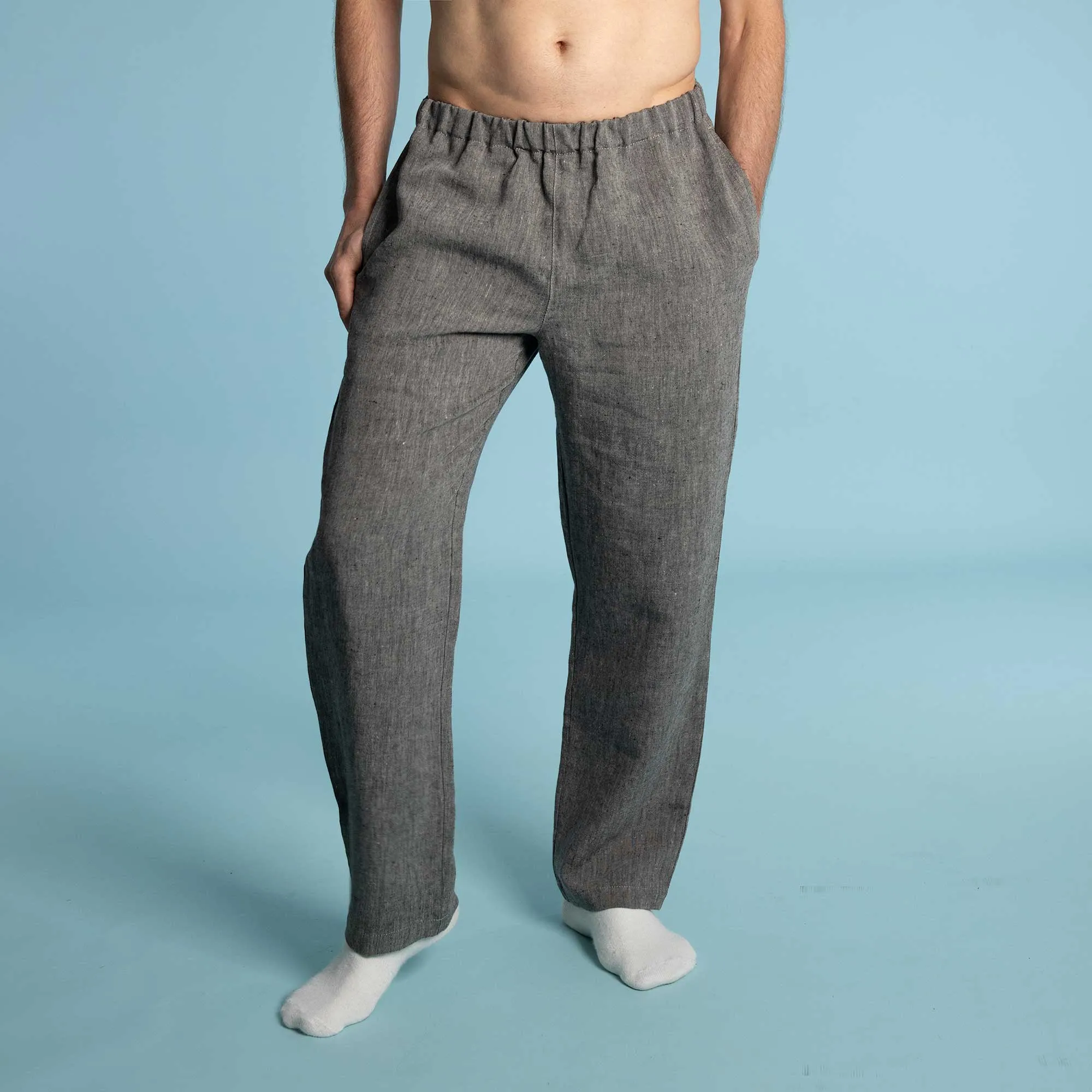 SAN DIEGO 100% Organic Linen Relax Lounge Pants (Covered Organic Elastic Waistband, OC Thread) (100% Biodegradable)