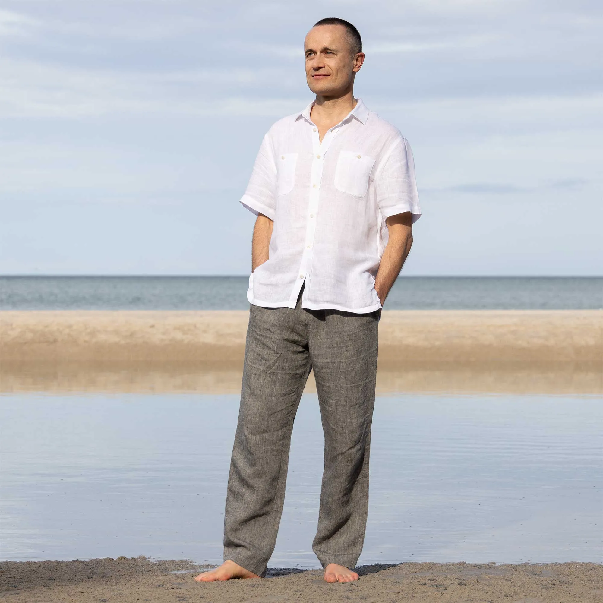 SAN DIEGO 100% Organic Linen Relax Lounge Pants (Covered Organic Elastic Waistband, OC Thread) (100% Biodegradable)