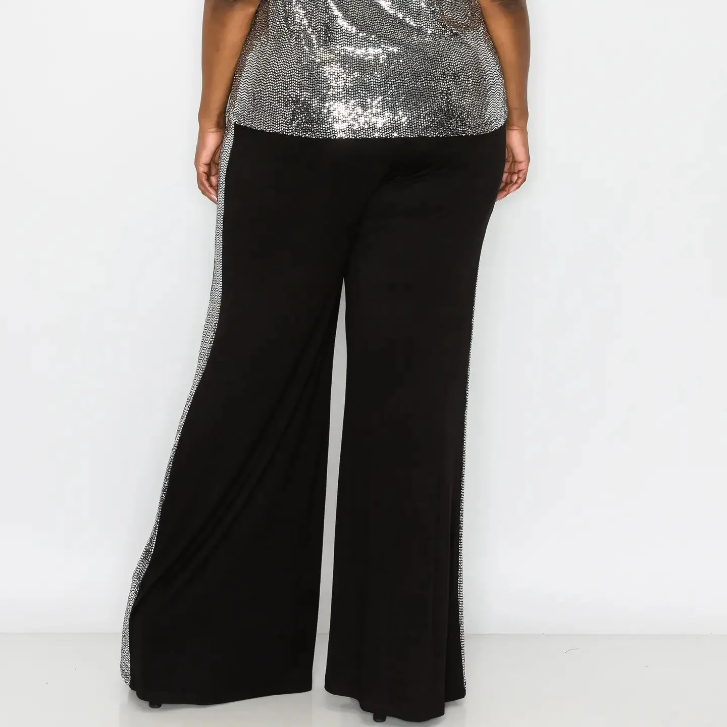 Sequin Side Contrast Wide Leg Pants Curve