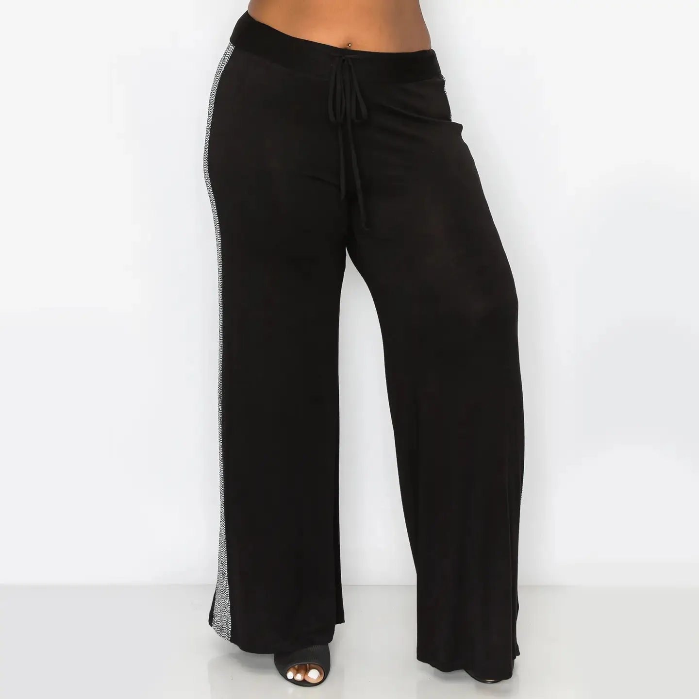 Sequin Side Contrast Wide Leg Pants Curve