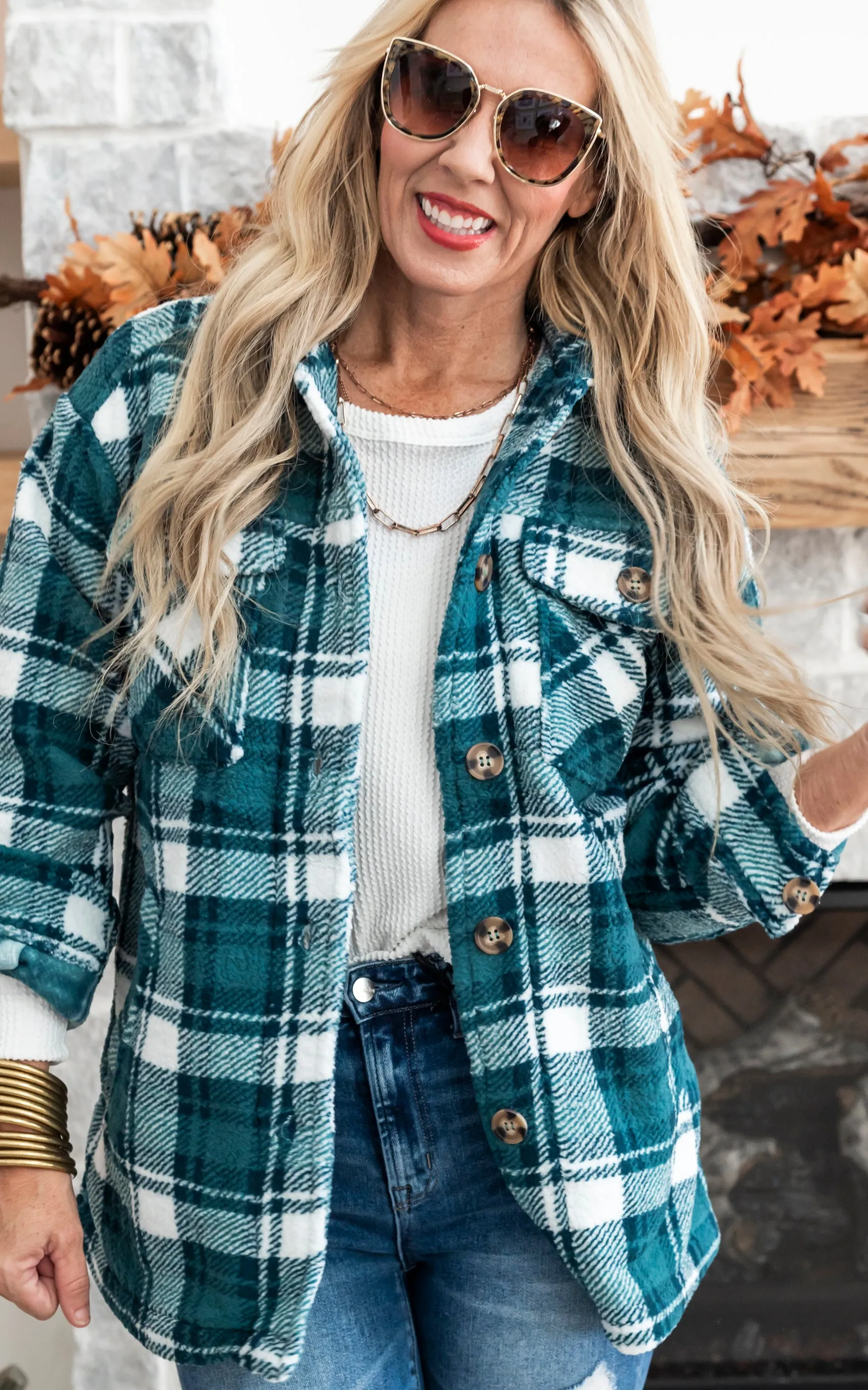 Sherpa Fleece Plaid Jacket - Green