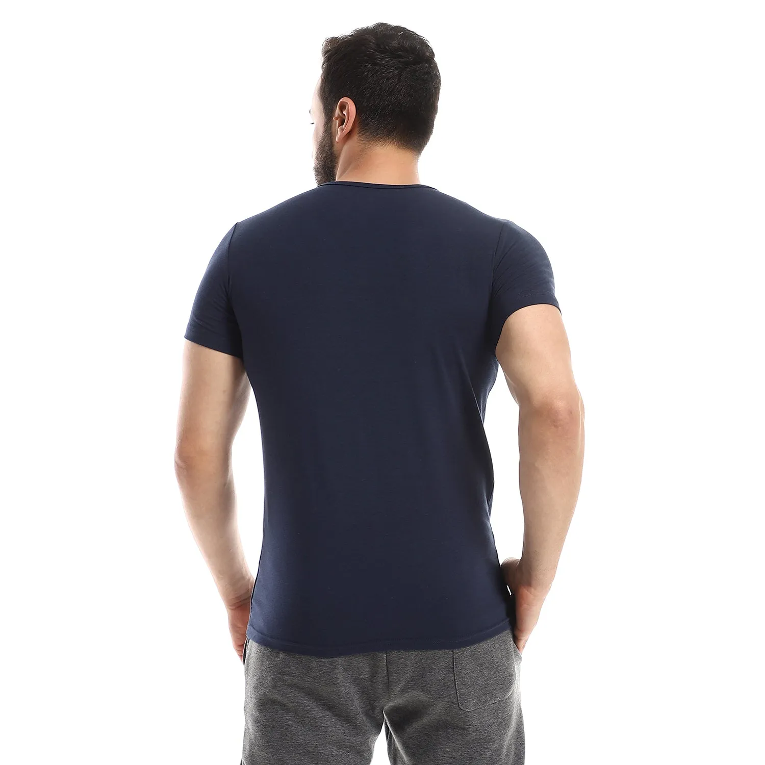 Short Sleeve Undershirt For Men - Round Neck, Navy Blue