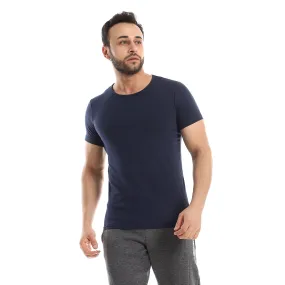 Short Sleeve Undershirt For Men - Round Neck, Navy Blue