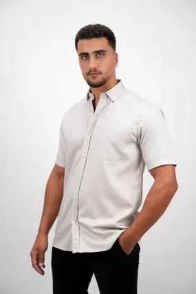 Short Sleeved Beige Shirt With One Chest Pocket