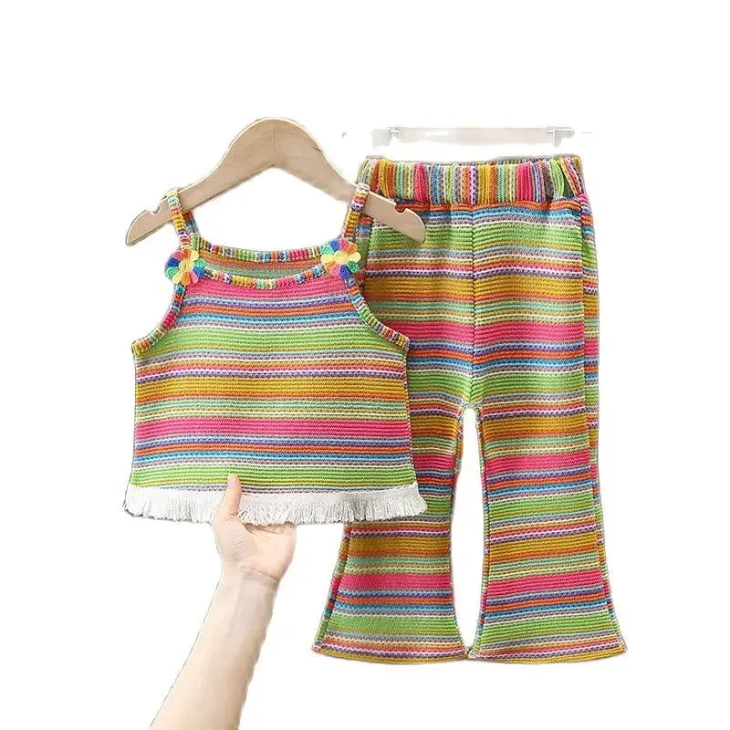 Sleeveless Hippie Stripe Top and Bell Bottom Pants