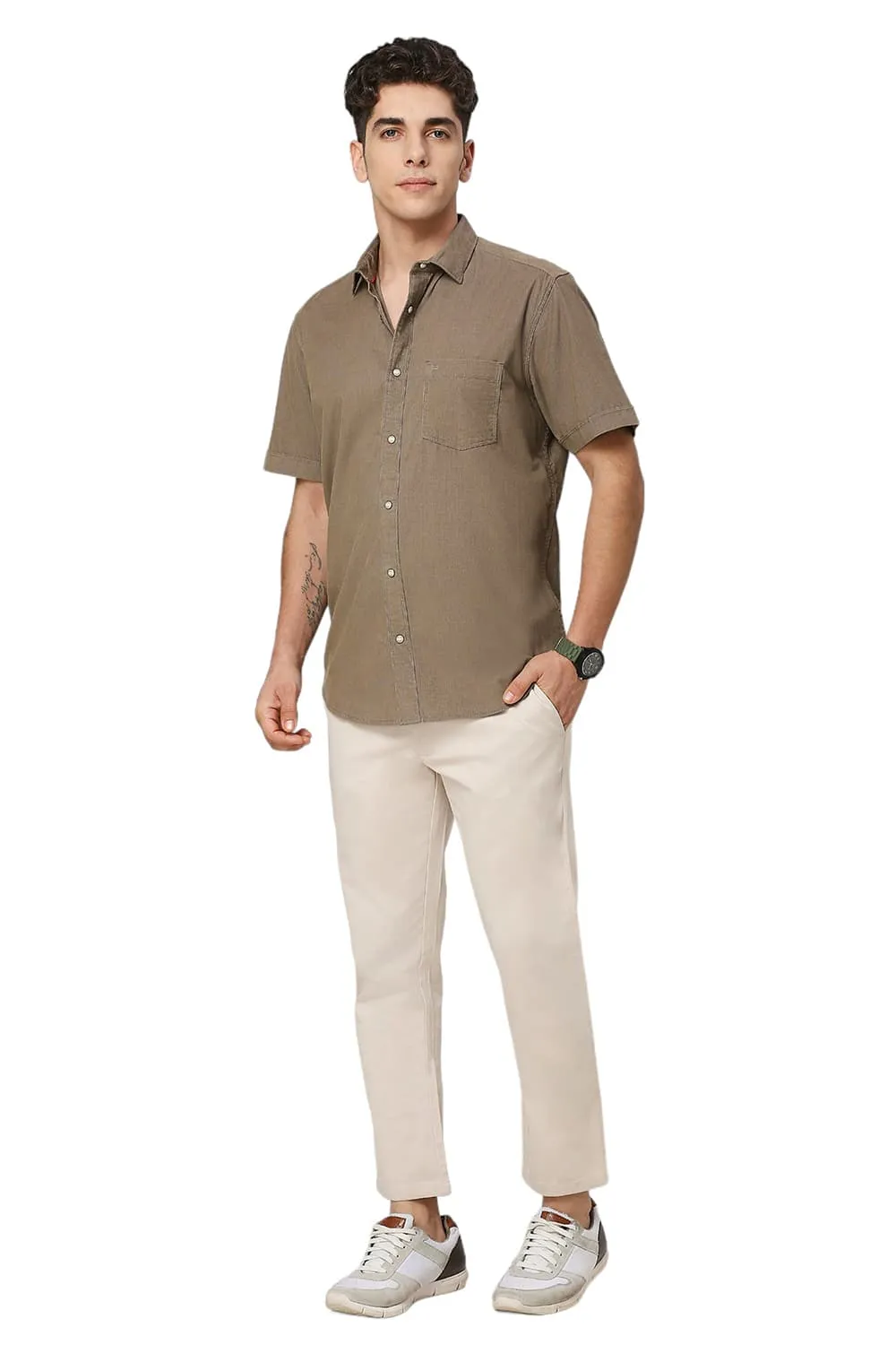 Slim Fit Cotton Cord Halfsleeves Shirt