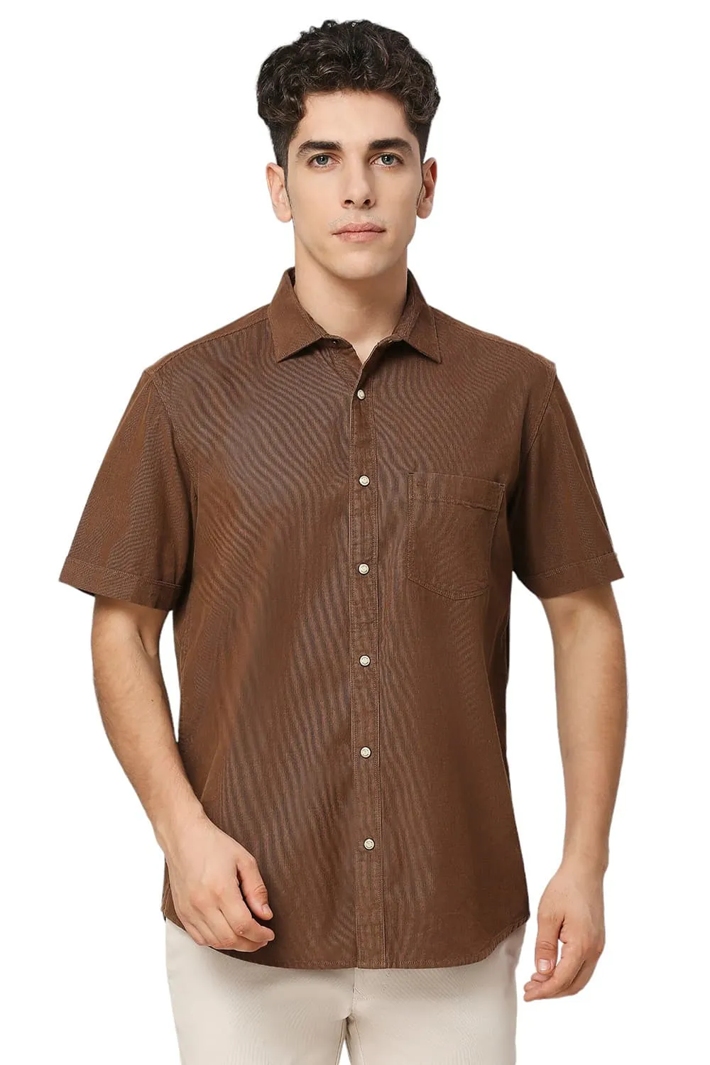 Slim Fit Cotton Cord Halfsleeves Shirt