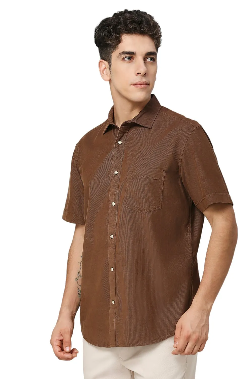 Slim Fit Cotton Cord Halfsleeves Shirt