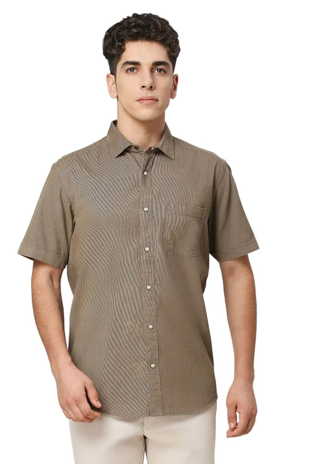 Slim Fit Cotton Cord Halfsleeves Shirt