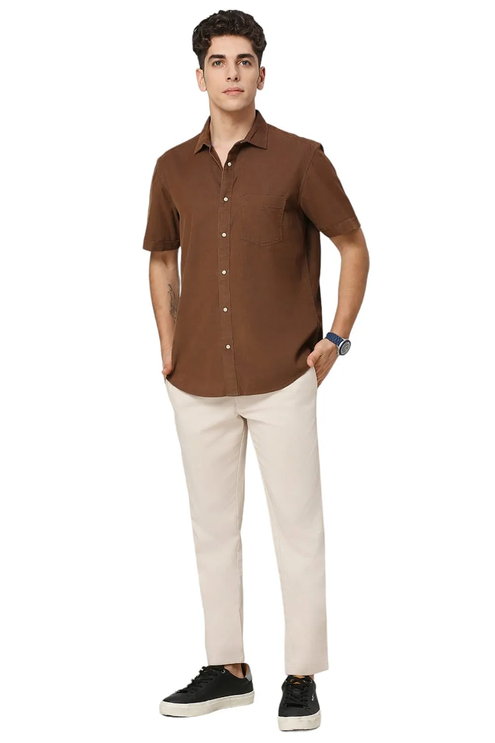 Slim Fit Cotton Cord Halfsleeves Shirt