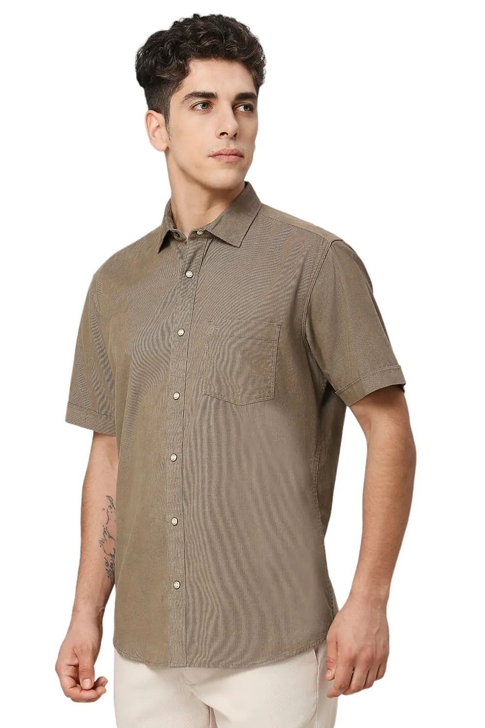 Slim Fit Cotton Cord Halfsleeves Shirt