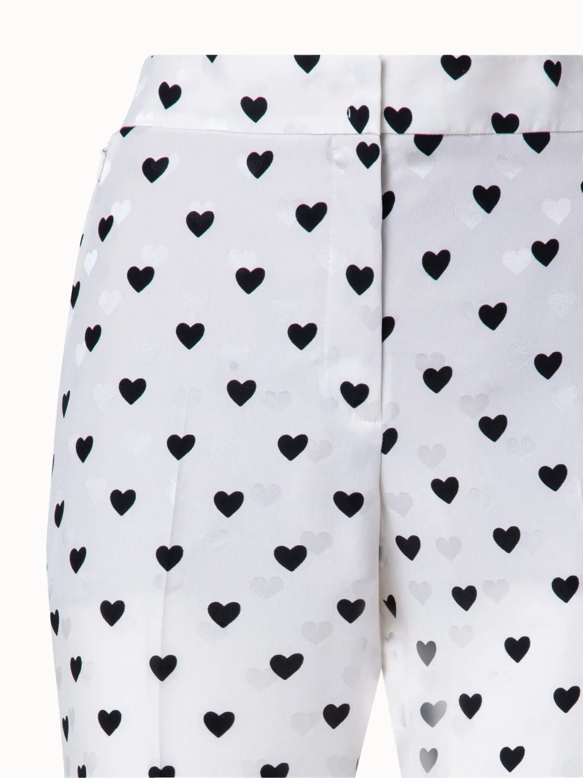 Straight Leg Silk Pants with Hearts Jacquard and Print