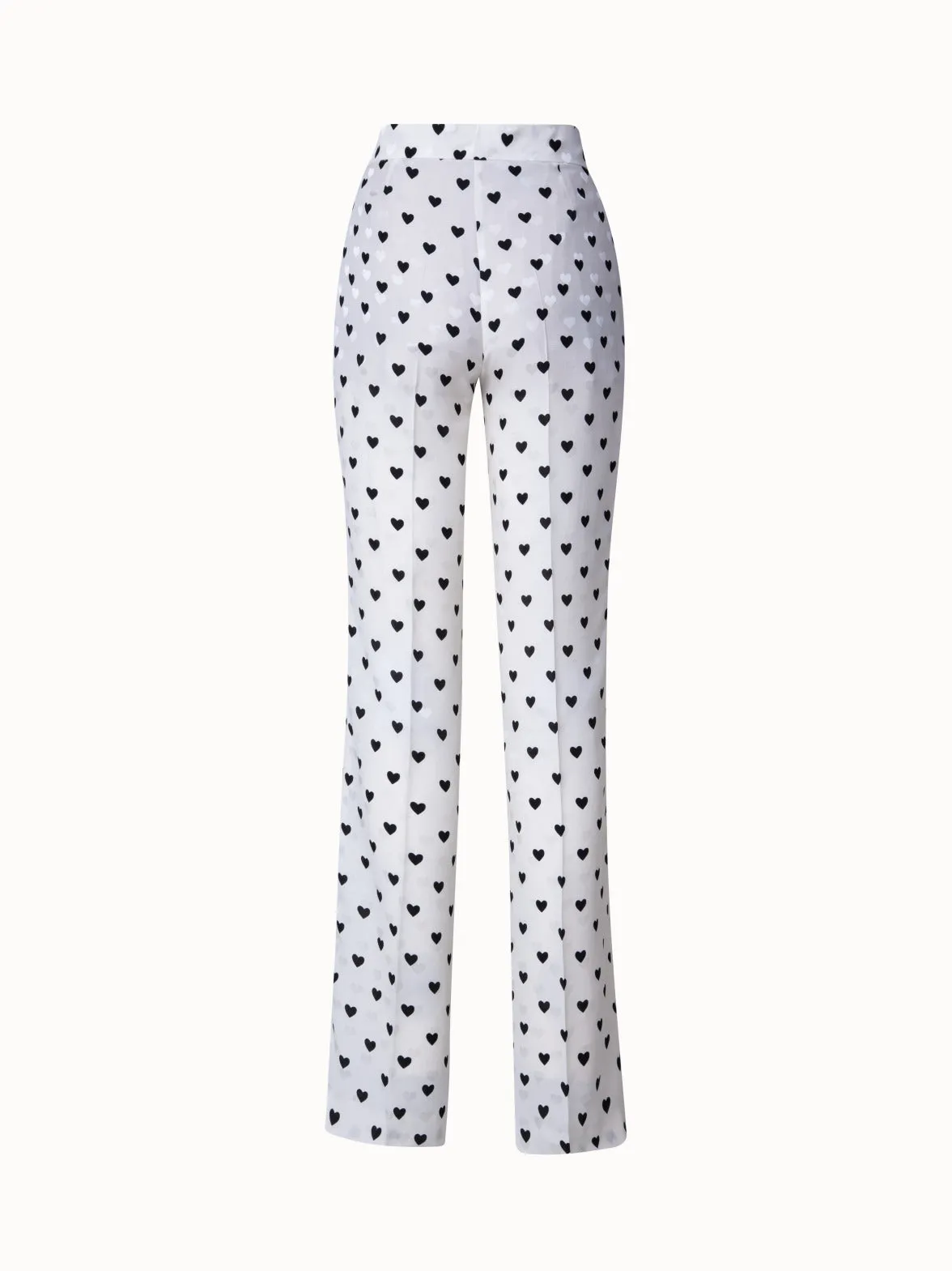 Straight Leg Silk Pants with Hearts Jacquard and Print