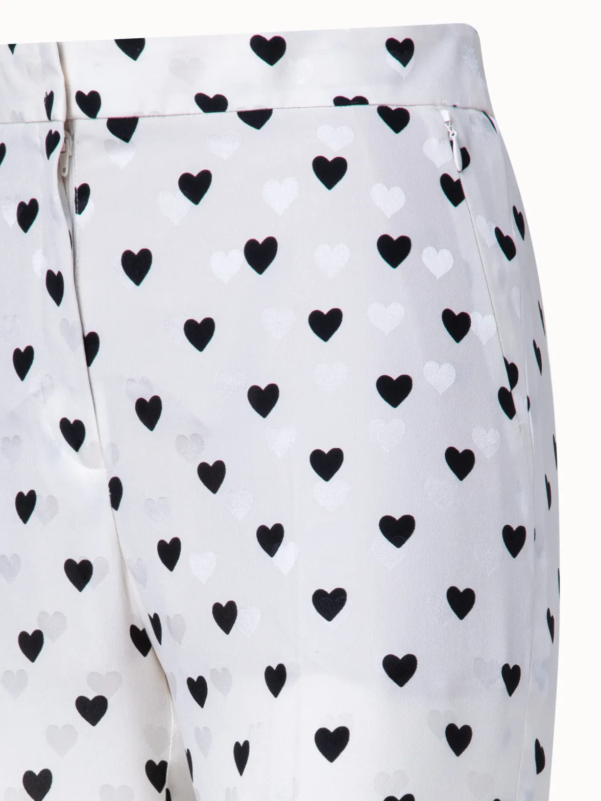 Straight Leg Silk Pants with Hearts Jacquard and Print