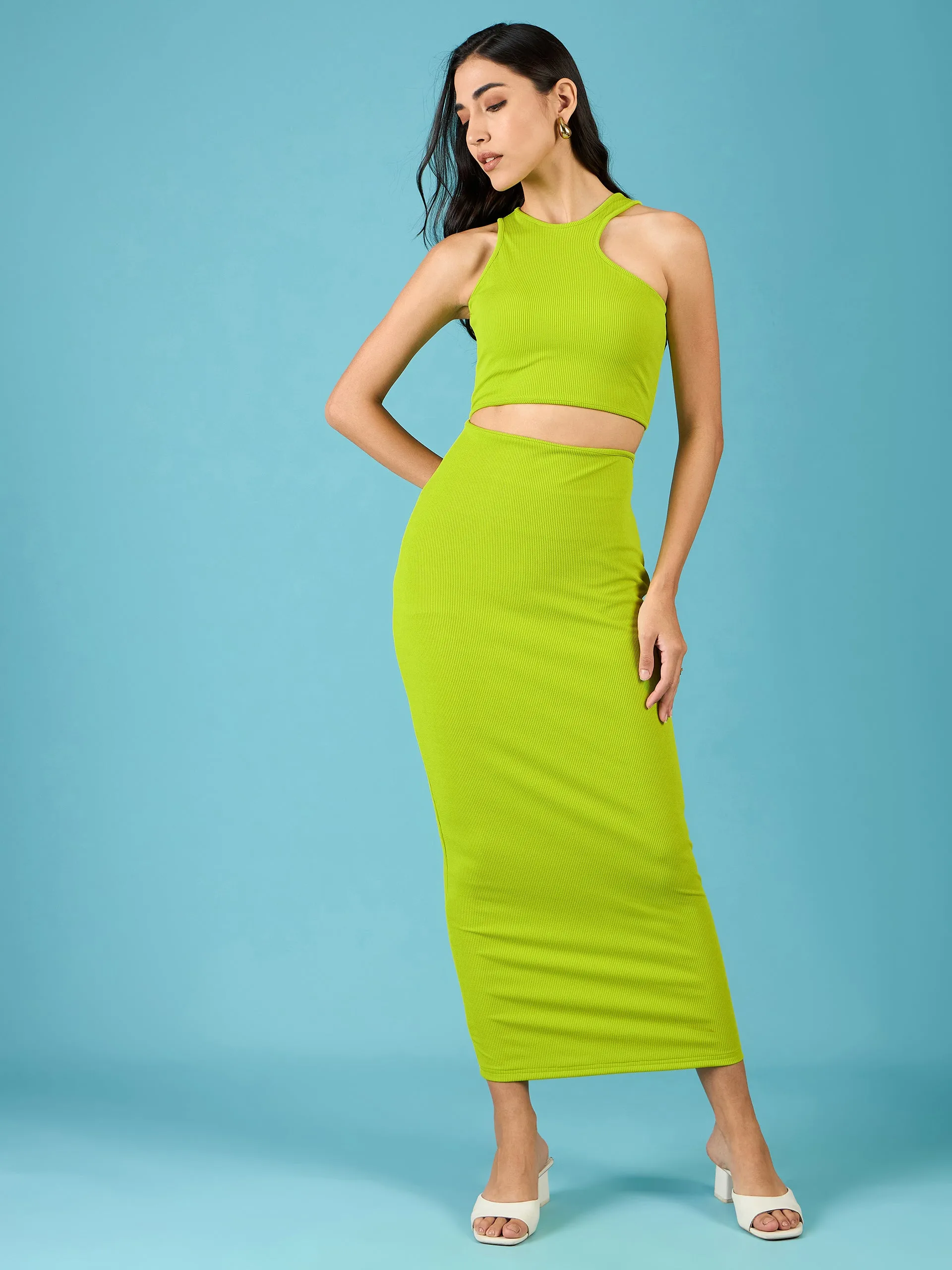 Stretchable Ribbed Cutout Dress