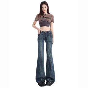 Toleet y2k 2024 Summer New Style Skinny Jeans Women's Low Waist Slimming Fashionable Easy-to-Match Design Sense Back Bag Embroidered Frayed Pants