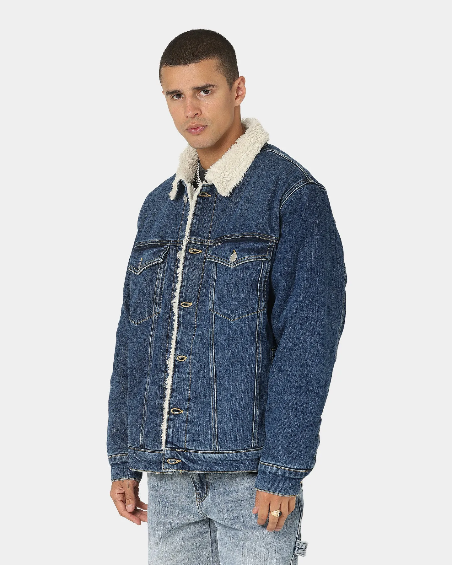 Tommy Jeans Colour-Blocked Oversized Sherpa  Denim Jacket Dark Denim