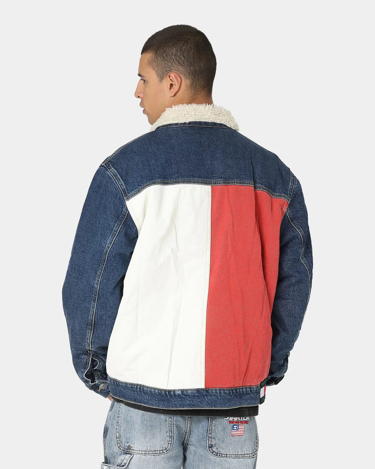 Tommy Jeans Colour-Blocked Oversized Sherpa  Denim Jacket Dark Denim