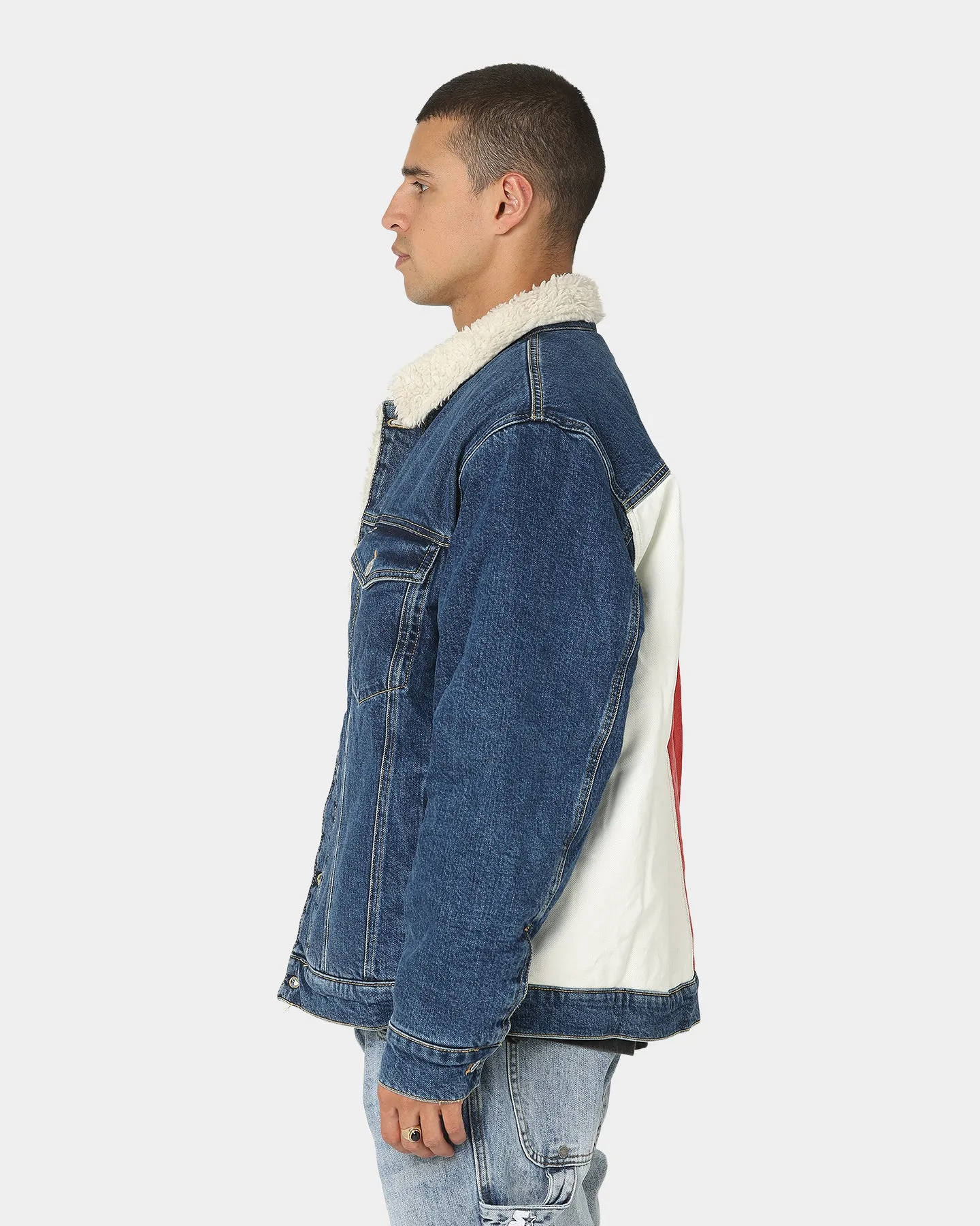 Tommy Jeans Colour-Blocked Oversized Sherpa  Denim Jacket Dark Denim