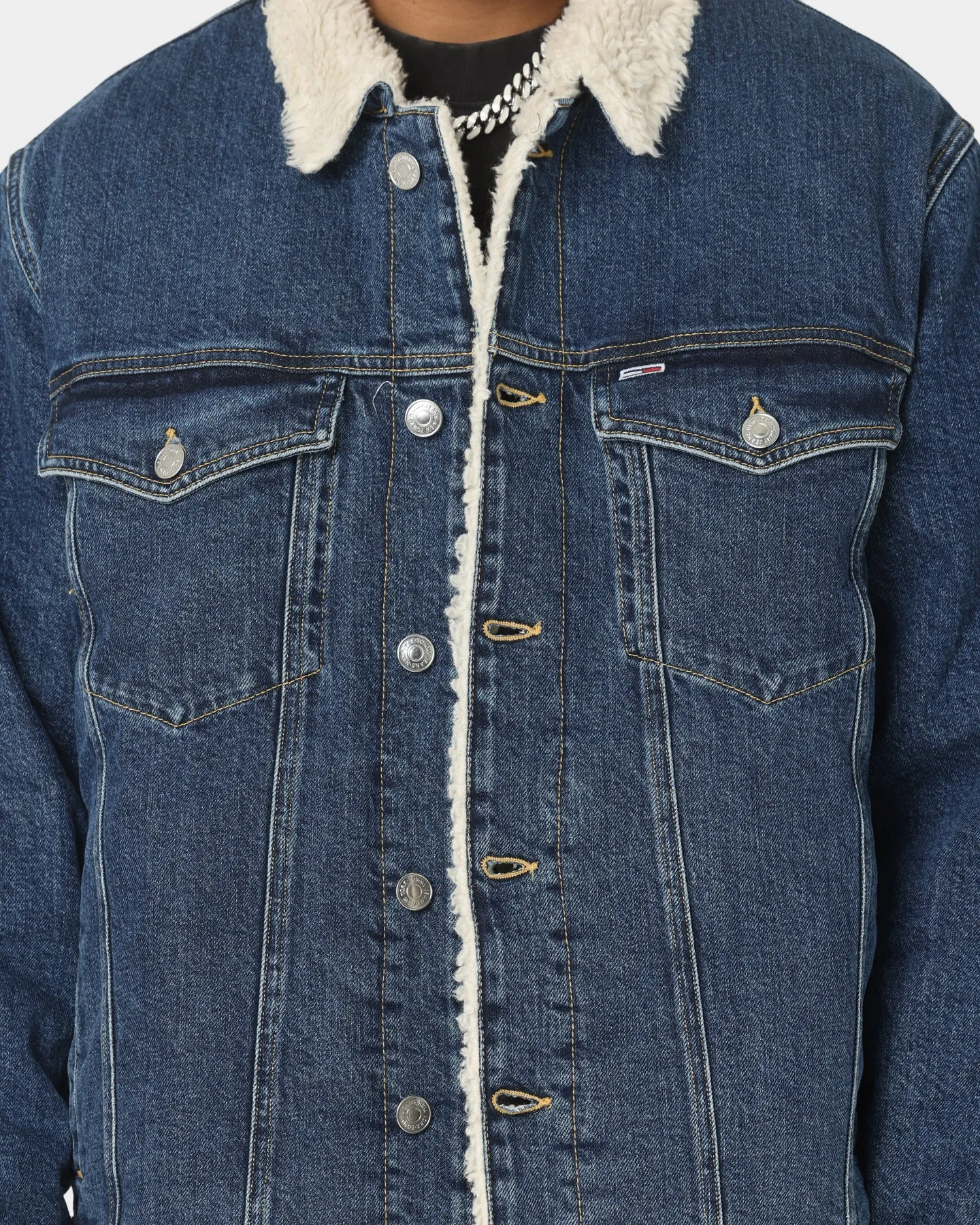 Tommy Jeans Colour-Blocked Oversized Sherpa  Denim Jacket Dark Denim