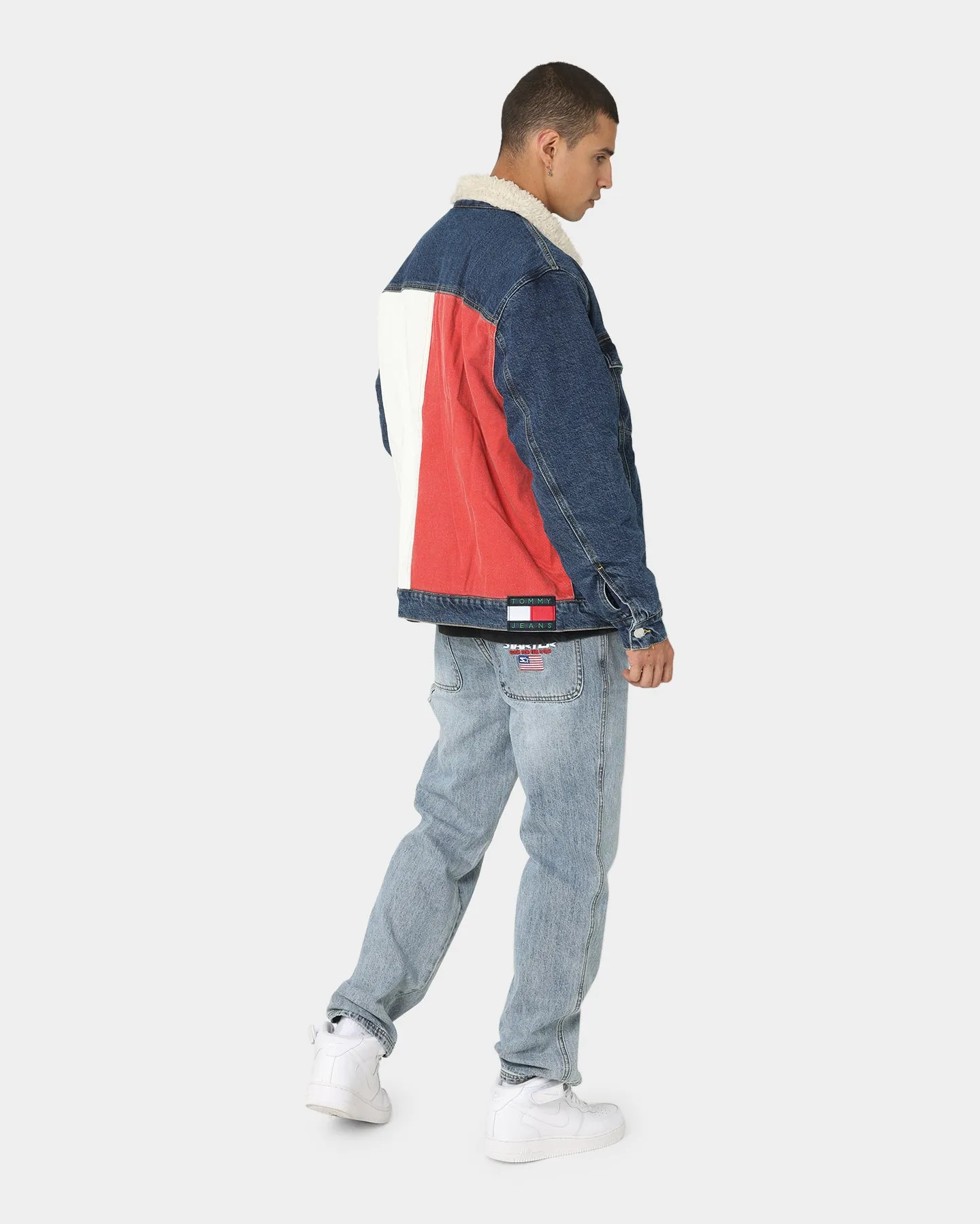 Tommy Jeans Colour-Blocked Oversized Sherpa  Denim Jacket Dark Denim