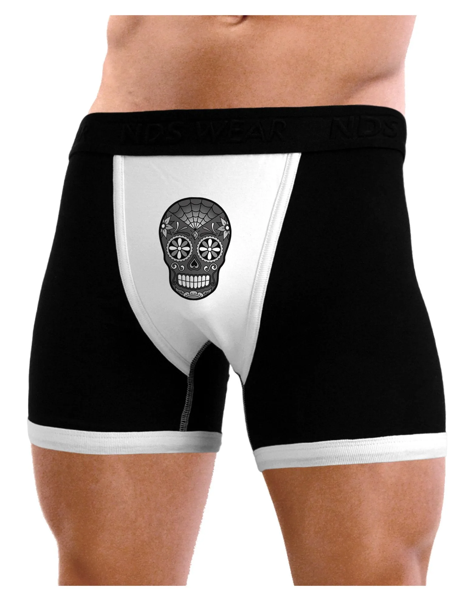 TooLoud Version 9 Black and White Day of the Dead Calavera Mens Boxer Brief Underwear