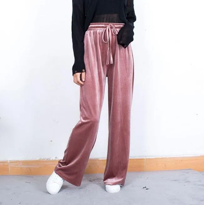 Velvet Oversized Elegant Flared Elastic Pants