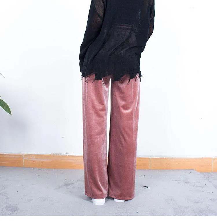 Velvet Oversized Elegant Flared Elastic Pants