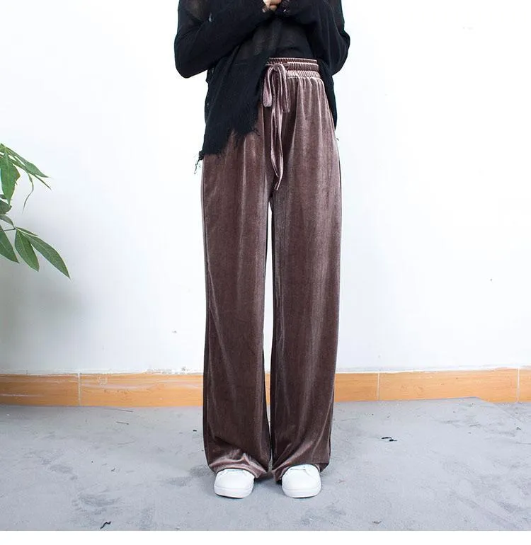 Velvet Oversized Elegant Flared Elastic Pants