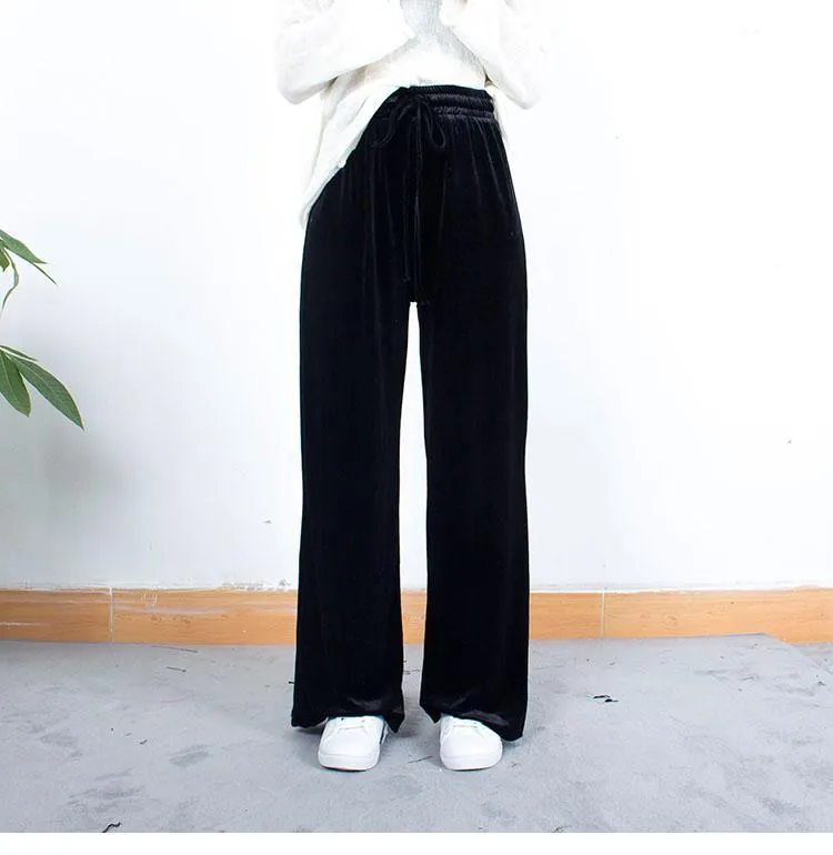 Velvet Oversized Elegant Flared Elastic Pants