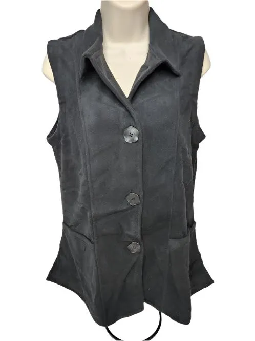 Vest 2 Pocket Button Front Black Women's 371bk