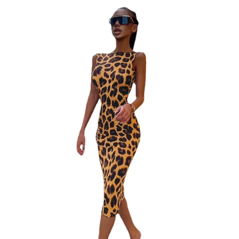 Wenkouban work outfits women 2024 Women Chic Skinny Leopard Tank Bodycon Dress Midi Party Sexy Dress