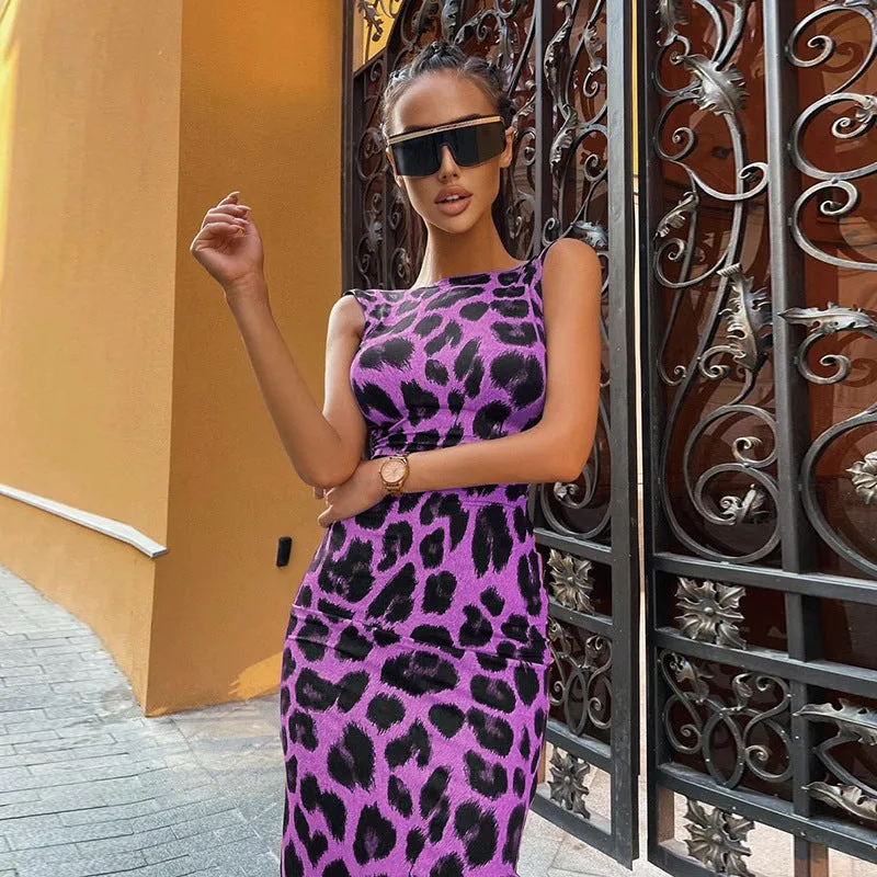 Wenkouban work outfits women 2024 Women Chic Skinny Leopard Tank Bodycon Dress Midi Party Sexy Dress