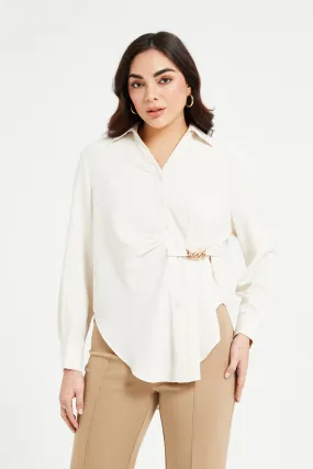 Women Beige Embellished Shirt