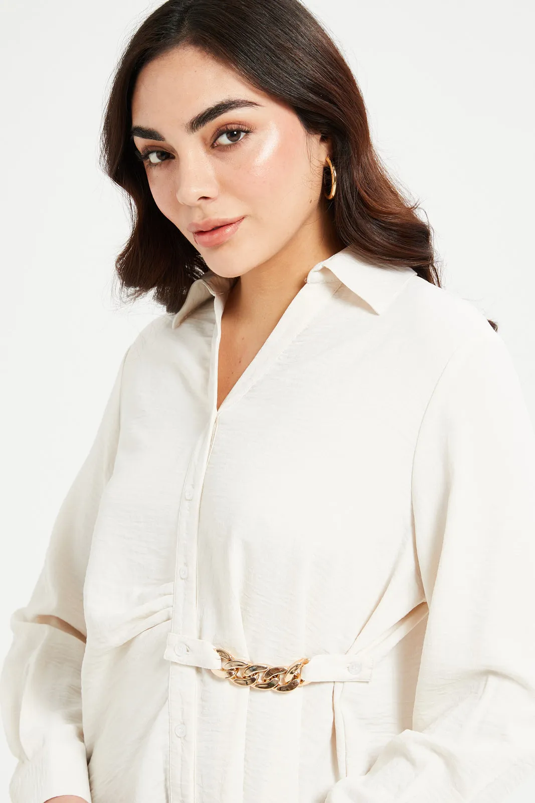 Women Beige Embellished Shirt