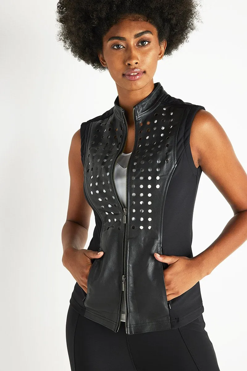 Women’s Black Perforated Leather Vest