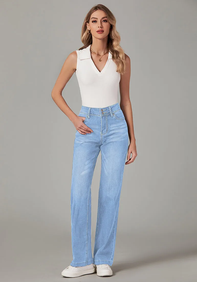 Women's Flare Full Length High Rise Denim Relaxed Fit Wide Leg Jeans