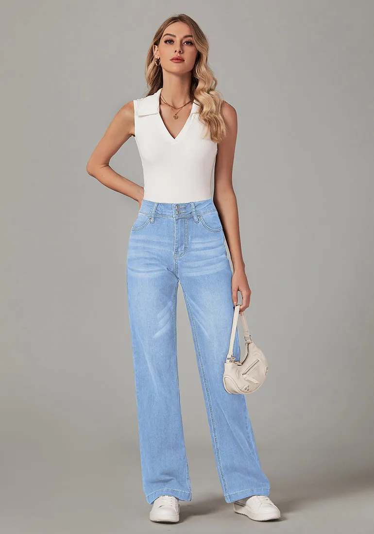 Women's Flare Full Length High Rise Denim Relaxed Fit Wide Leg Jeans