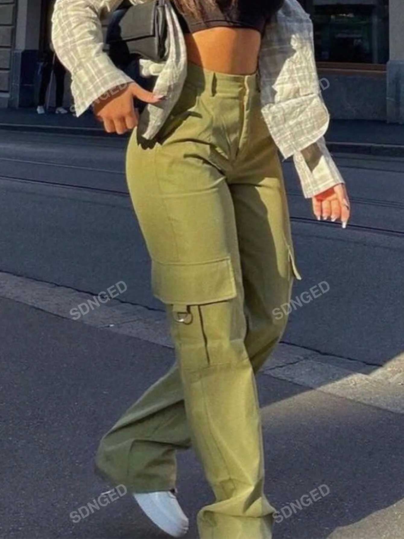 Women's Plain Casual Pocket Cargo Pants For Everyday Wear