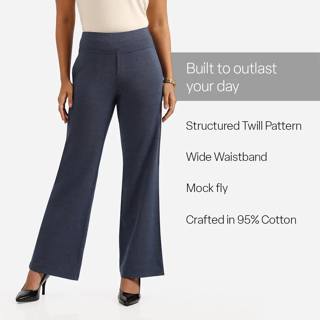 Work-To-Wine Twill Wide Leg Flare Pants